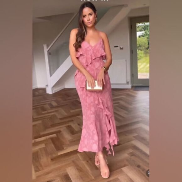 Nwt ZARA RUFFLED JACQUARD DRESS MARSALA Pink Dusty - Picture 17 of 17